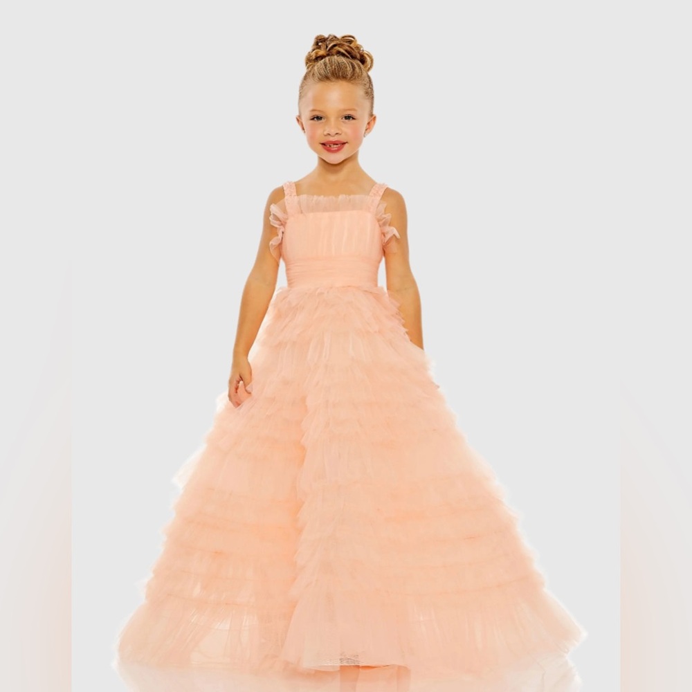 NWT $598 MAC DUGGAL GIRLS TULLE RUFFLE PUFFY  BALL GOWN DRESS MAXI LONG 20589